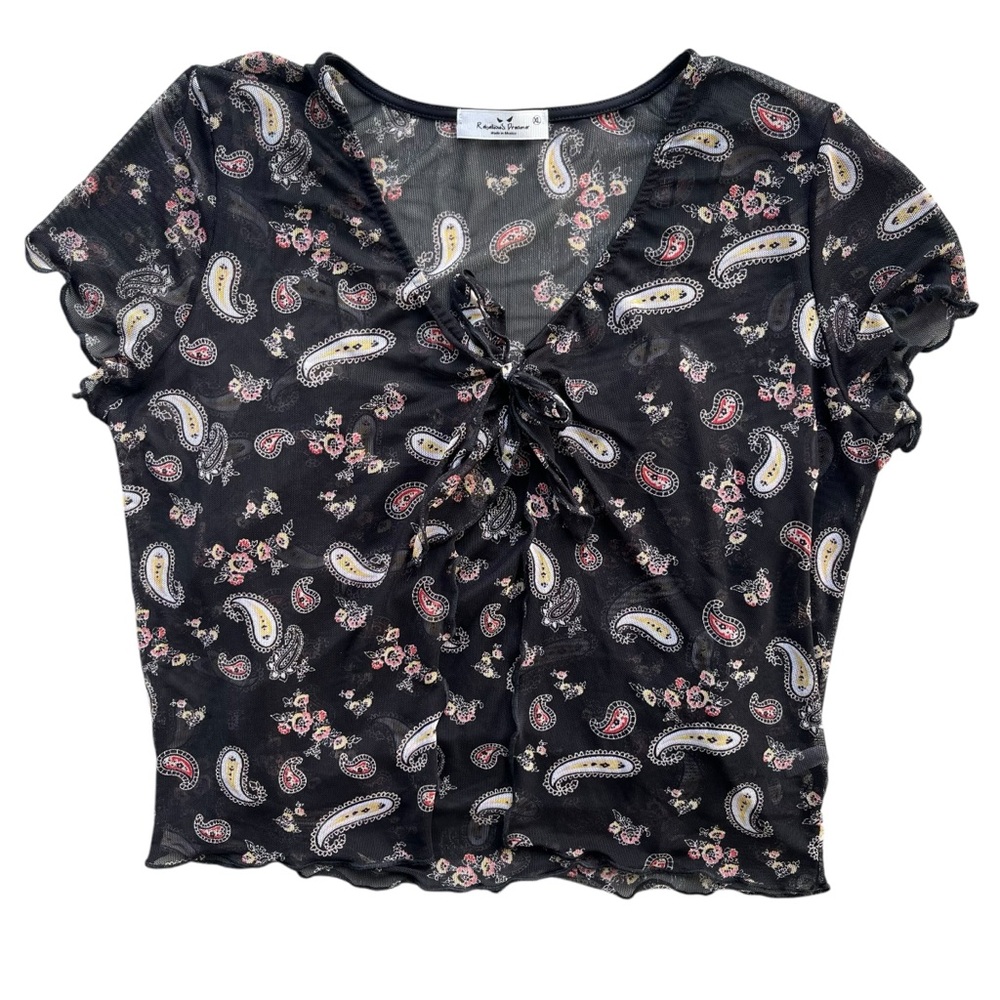 Rebellious Dreamer Women’s XL Black Paisley Sheer Short Sle Cardigan & Crop Tank